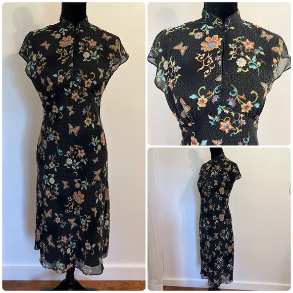 Vintage Y2K London Times Midi Dress Butterfly Asian Flutter Sleeve Loop Size 6 - Picture 1 of 11